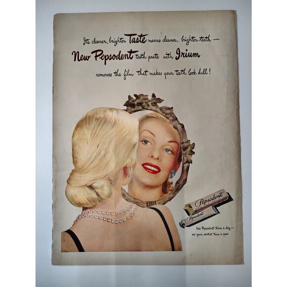 1946 Pepsodent Print Ad Beautiful Woman Mirror Reflection Toothpaste Ephemera - Picture 4 of 7